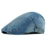Béret denim Wuaumx homme femme | Casquette plate décontractée été | Béret artiste homme femme été | Casquette duckbill printemps été | Béret en jean style rétro | Casquette gavroche Wuaumx unisexe | Béret à visière denim lavé | Casquette herringbone printemps | Chapeau plat été homme femme | Béret mode casual Wuaumx