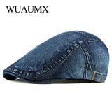 Béret denim Wuaumx homme femme | Casquette plate décontractée été | Béret artiste homme femme été | Casquette duckbill printemps été | Béret en jean style rétro | Casquette gavroche Wuaumx unisexe | Béret à visière denim lavé | Casquette herringbone printemps | Chapeau plat été homme femme | Béret mode casual Wuaumx