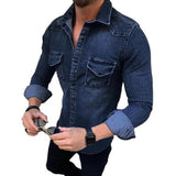 Chemise homme jean manches longues | Chemise denim slim homme | Chemise homme coton doux | Chemise en jean printemps automne | Chemise homme élastique denim | Chemise homme deux poches | Chemise jean ajustée homme | Chemise denim col classique homme | Chemise homme mode casual | Chemise homme jean extensible