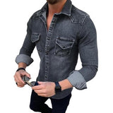 Chemise homme jean manches longues | Chemise denim slim homme | Chemise homme coton doux | Chemise en jean printemps automne | Chemise homme élastique denim | Chemise homme deux poches | Chemise jean ajustée homme | Chemise denim col classique homme | Chemise homme mode casual | Chemise homme jean extensible