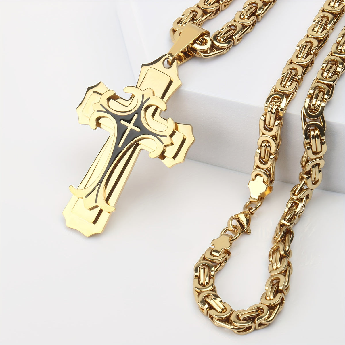 Men's vintage pendant necklace stainless steel close-up