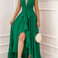 Elegant deep v-neck maxi dress flowing skirt