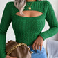 Women'S Sexy Hollow-Out Knit Pullover Sweater, Long Sleeve Crew Neck, Skinny Fit, Acrylic Blend (Polyester 28%, Polyamide 22%, Viscose 28%), High Stretch Fabric, Solid Color, Spring/Fall Fashion Top