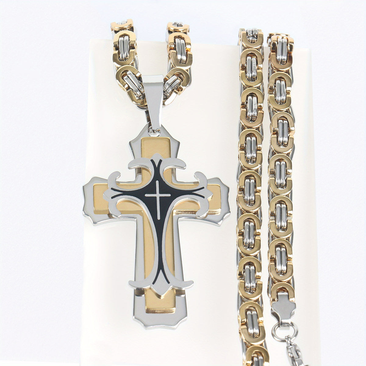 Men's vintage pendant necklace stainless steel close-up