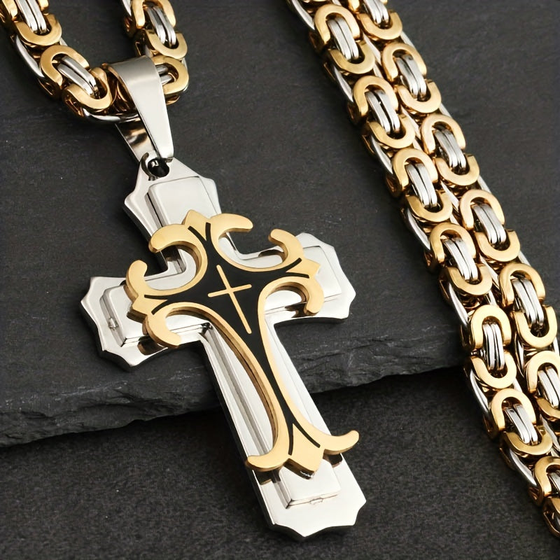 Men's vintage pendant necklace stainless steel close-up