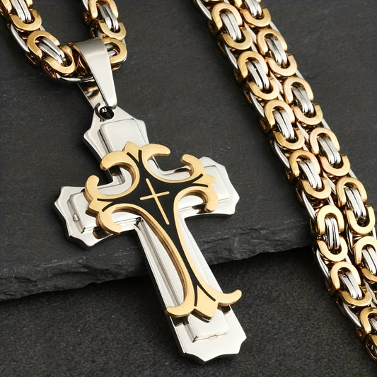 Men's vintage pendant necklace stainless steel close-up