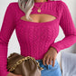 Women'S Sexy Hollow-Out Knit Pullover Sweater, Long Sleeve Crew Neck, Skinny Fit, Acrylic Blend (Polyester 28%, Polyamide 22%, Viscose 28%), High Stretch Fabric, Solid Color, Spring/Fall Fashion Top