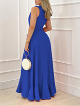 Elegant deep v-neck maxi dress flowing skirt