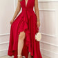 Elegant deep v-neck maxi dress royal blue side angle