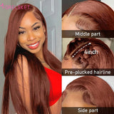 Perruque brune Burgundy | Perruque brésilienne 4x4 | Perruque cheveux humains | Perruque lace front 4x4 | Perruque pre-plucked | Perruque droite Burgundy | Perruque 100% humaine | Perruque vierge brune | Perruque frontale 4x4 | Perruque brune profonde