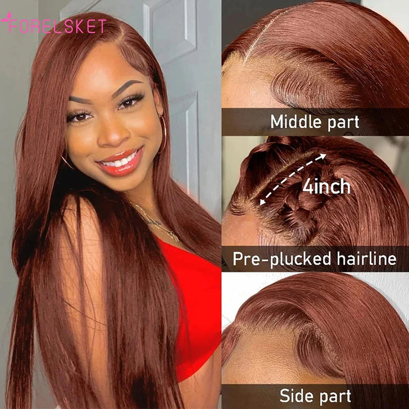 Perruque brune Burgundy | Perruque brésilienne 4x4 | Perruque cheveux humains | Perruque lace front 4x4 | Perruque pre-plucked | Perruque droite Burgundy | Perruque 100% humaine | Perruque vierge brune | Perruque frontale 4x4 | Perruque brune profonde