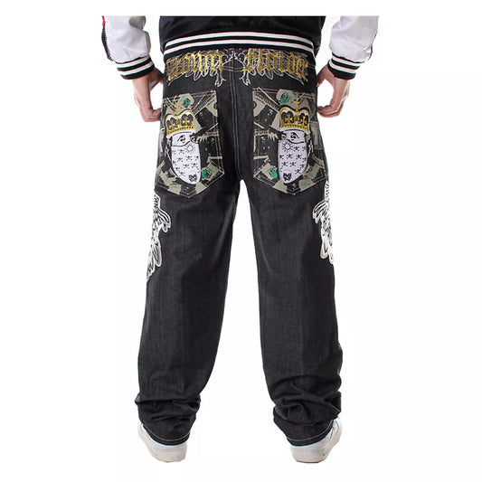 Jean hip hop homme baggy | Pantalon streetwear ample | Jean grande taille homme | Jean baggy motif tête de mort | Jean ailes de faucon homme | Jean couronne et lettres | Jean streetwear grande taille | Jean mode homme décontracté | Jean graphique homme ample | Jean hip hop tête de mort
