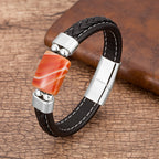 Bracelet homme œil de tigre | Bracelet pierre naturelle homme | Bracelet cuir tressé noir | Bracelet géométrique homme | Bijoux homme pierre naturelle | Bracelet œil de tigre noir | Bracelet cuir homme cadeau | Bracelet naturel pierre tigre | Bracelet homme design géométrique | Bracelet homme cuir tressé pierre