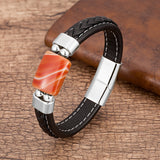 Bracelet homme œil de tigre | Bracelet pierre naturelle homme | Bracelet cuir tressé noir | Bracelet géométrique homme | Bijoux homme pierre naturelle | Bracelet œil de tigre noir | Bracelet cuir homme cadeau | Bracelet naturel pierre tigre | Bracelet homme design géométrique | Bracelet homme cuir tressé pierre