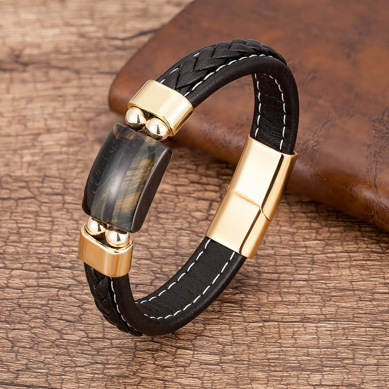 Bracelet homme œil de tigre | Bracelet pierre naturelle homme | Bracelet cuir tressé noir | Bracelet géométrique homme | Bijoux homme pierre naturelle | Bracelet œil de tigre noir | Bracelet cuir homme cadeau | Bracelet naturel pierre tigre | Bracelet homme design géométrique | Bracelet homme cuir tressé pierre