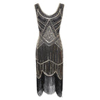 Robe Gatsby 1920 femme | Robe flapper à sequins | Robe soirée à franges | Robe sans manches chic | Robe col en V soirée | Robe à perles Gatsby | Robe rétro soirée femme | Robe franges sans manches | Robe à sequins élégante | Robe vintage Gatsby femme

