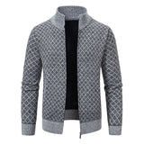 Men Sweater Knitwear Cardigan Autumn Winter New Warm Plaid Stand Collar Jacket Hooded Coat Men Clothing