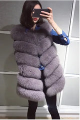 Gilet en fourrure de renard naturelle rayé blanc