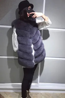 Gilet en fourrure de renard naturelle détail texture