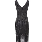 Robe Gatsby 1920 femme | Robe flapper à sequins | Robe soirée à franges | Robe sans manches chic | Robe col en V soirée | Robe à perles Gatsby | Robe rétro soirée femme | Robe franges sans manches | Robe à sequins élégante | Robe vintage Gatsby femme

