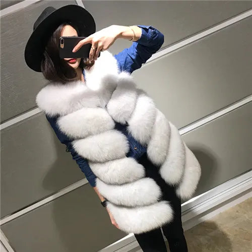 Gilet en fourrure de renard naturelle pour femme profil
