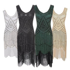 Robe Gatsby 1920 femme | Robe flapper à sequins | Robe soirée à franges | Robe sans manches chic | Robe col en V soirée | Robe à perles Gatsby | Robe rétro soirée femme | Robe franges sans manches | Robe à sequins élégante | Robe vintage Gatsby femme

