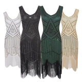 Robe Gatsby 1920 femme | Robe flapper à sequins | Robe soirée à franges | Robe sans manches chic | Robe col en V soirée | Robe à perles Gatsby | Robe rétro soirée femme | Robe franges sans manches | Robe à sequins élégante | Robe vintage Gatsby femme

