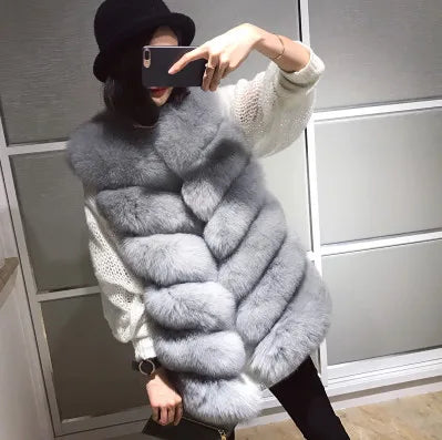 Gilet en fourrure de renard naturelle ample sans manches