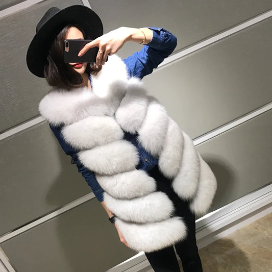 Gilet en fourrure de renard naturelle vue de face