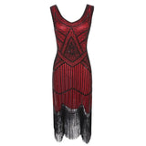 Robe Gatsby 1920 femme | Robe flapper à sequins | Robe soirée à franges | Robe sans manches chic | Robe col en V soirée | Robe à perles Gatsby | Robe rétro soirée femme | Robe franges sans manches | Robe à sequins élégante | Robe vintage Gatsby femme

