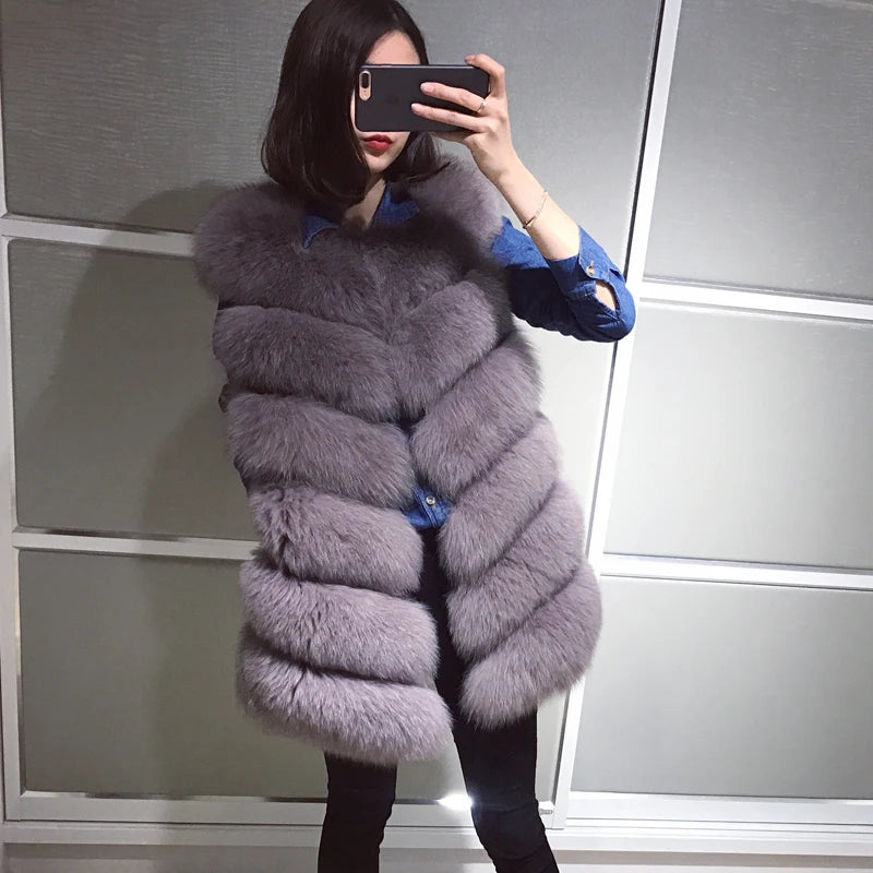 Gilet en fourrure de renard naturelle pour femme profil