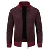 Men Sweater Knitwear Cardigan Autumn Winter New Warm Plaid Stand Collar Jacket Hooded Coat Men Clothing