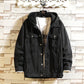 Veste en Jean hommes à capuche décontracté hommes Jean vestes Streetwear couleur unie col rabattu Denim manteaux hommes vestes chapeau détachable