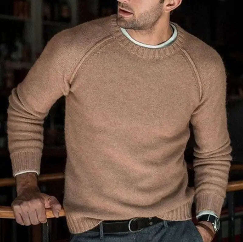 Men’s sweater slim knit pullover for male youth in vibrant gold color, ideal for casual outings and stylish layering.
