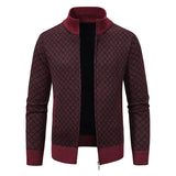 Men Sweater Knitwear Cardigan Autumn Winter New Warm Plaid Stand Collar Jacket Hooded Coat Men Clothing