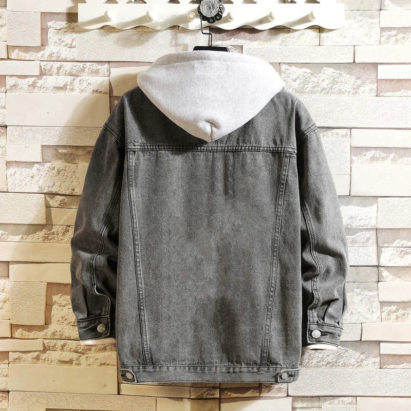Veste en Jean hommes à capuche décontracté hommes Jean vestes Streetwear couleur unie col rabattu Denim manteaux hommes vestes chapeau détachable