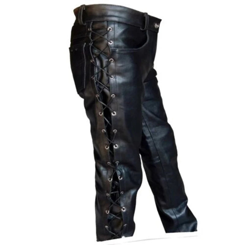 Pantalon moto cuir lacets homme | Pantalon punk noir homme cuir | Pantalon moto grande taille homme | Pantalon hiver cuir homme mode | Pantalon cuir lacets style punk | Pantalon moto homme tendance | Pantalon noir cuir grande taille | Pantalon homme mode hiver cuir | Pantalon cuir à lacets punk | Pantalon moto cuir chaud homme