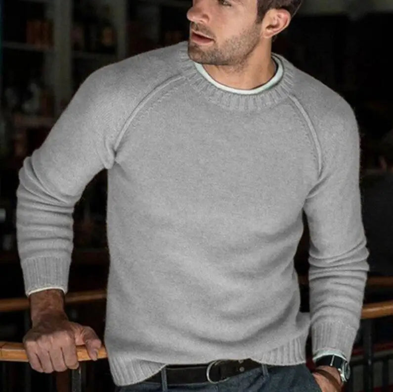 Men’s sweater slim knit pullover for male youth in vibrant ash color, ideal for casual outings and stylish layering.