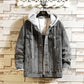 Veste en Jean hommes à capuche décontracté hommes Jean vestes Streetwear couleur unie col rabattu Denim manteaux hommes vestes chapeau détachable