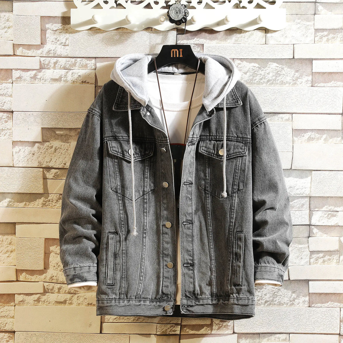 Veste en Jean hommes à capuche décontracté hommes Jean vestes Streetwear couleur unie col rabattu Denim manteaux hommes vestes chapeau détachable