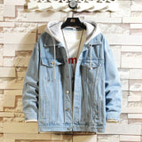 Veste en Jean hommes à capuche décontracté hommes Jean vestes Streetwear couleur unie col rabattu Denim manteaux hommes vestes chapeau détachable