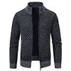 Men Sweater Knitwear Cardigan Autumn Winter New Warm Plaid Stand Collar Jacket Hooded Coat Men Clothing