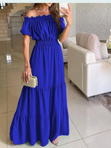 2025 été solide Boho Robe femmes mode élégante plage Robe de soirée décontracté Slash cou bureau Maxi robes pour Femme Robe Femme