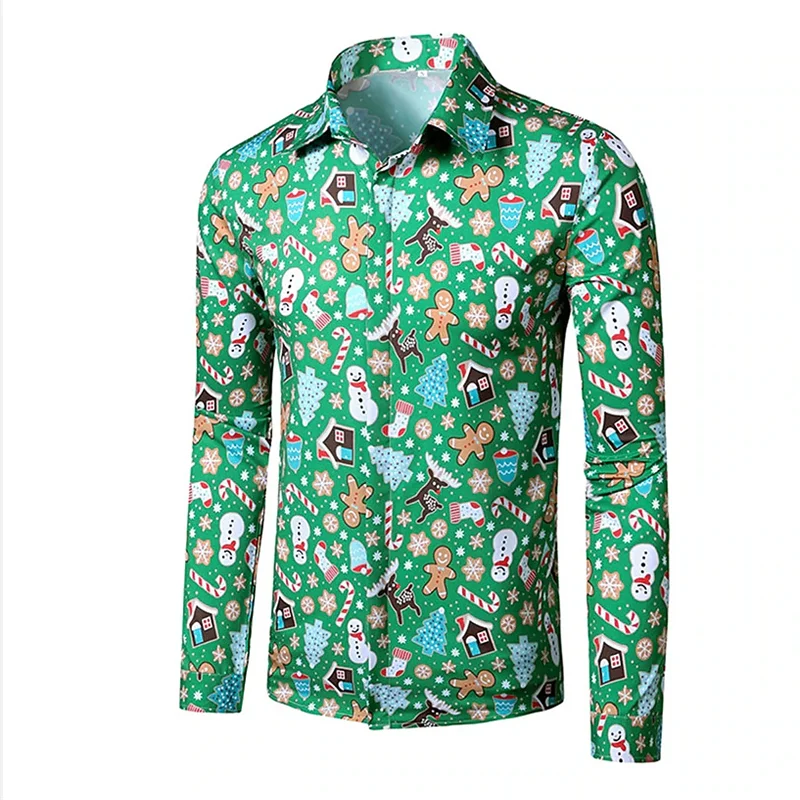 Chemise à manches longues imprimée en 3D pour hommes Motif 3D streetwear