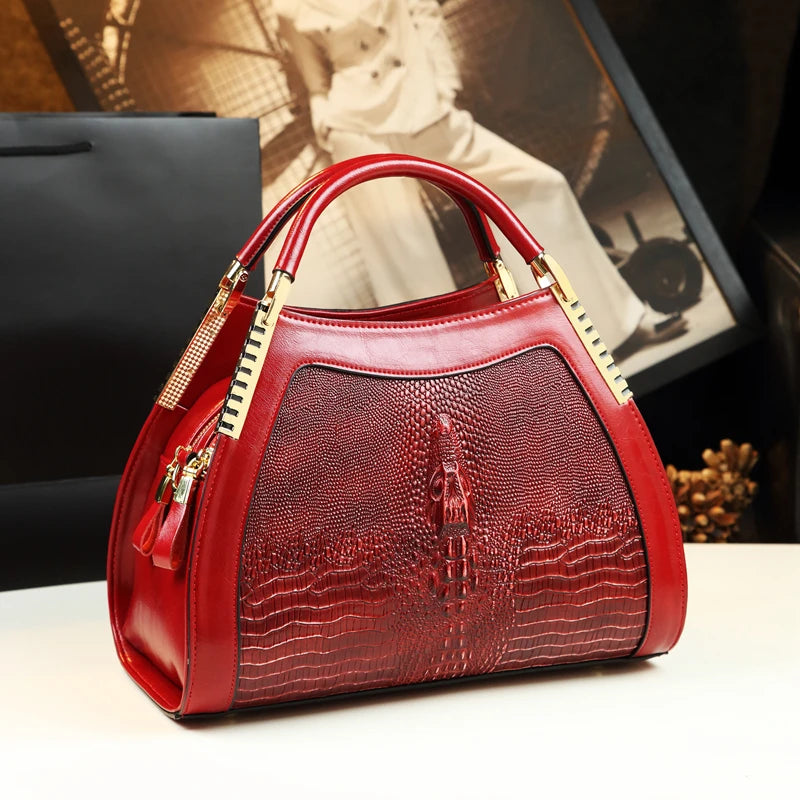 Sacs à main en cuir véritable motif Crocodile pour femmes d'âge moyen, sacoche à bandoulière multicouche, grands sacs