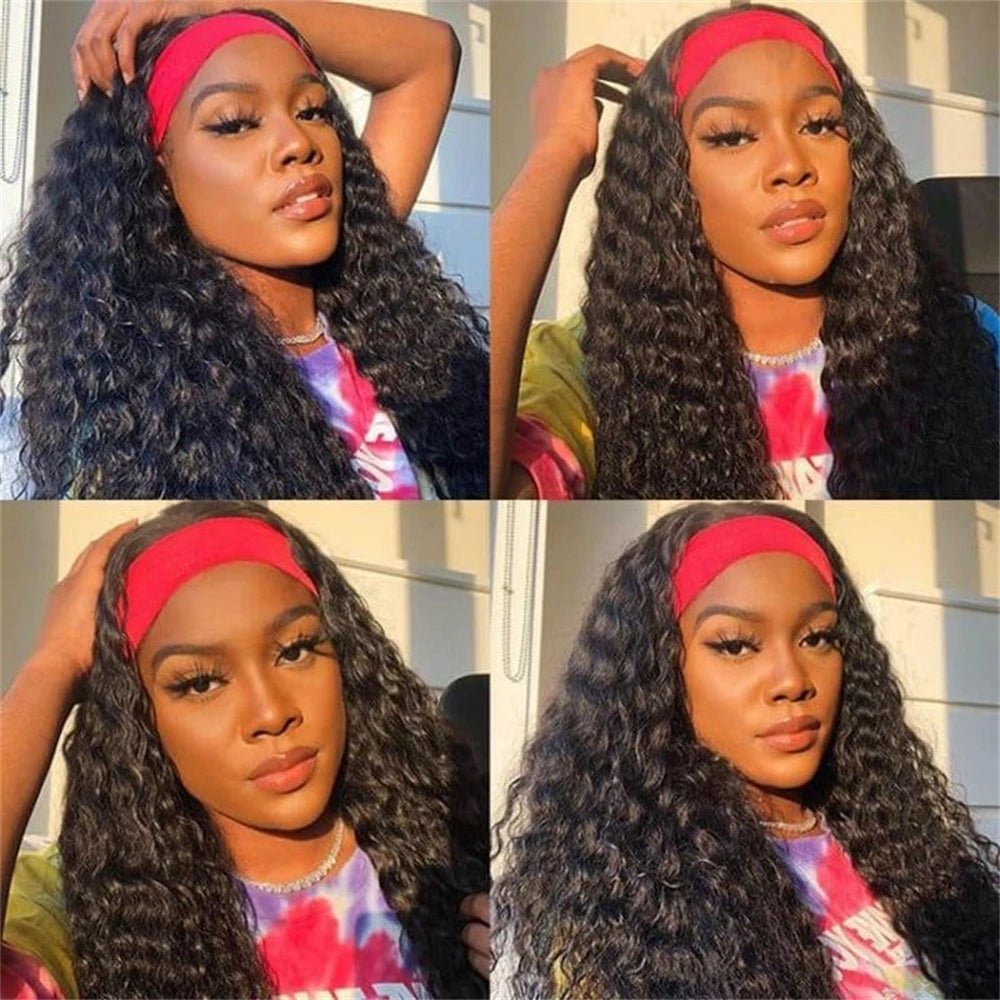 Perruque cheveux naturels avec bandeau intégré, facile à porter, style confortable et élégant, idéale pour un look naturel sans colle ni dentelle.