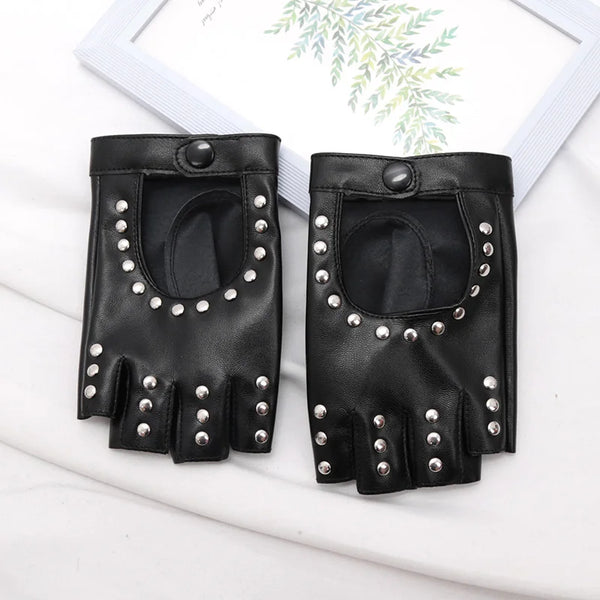 Gants gothiques noirs sans doigts demi-doigts punk