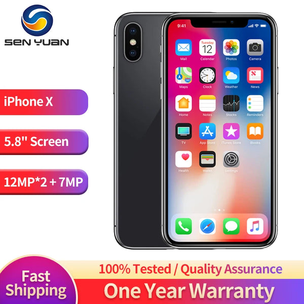 Smartphone iPhone X | Apple iPhone X débloqué | iPhone X 3 Go RAM | iPhone X 64 Go stockage | iPhone X 256 Go ROM | iPhone X Hexa Core | iPhone X Face ID | iPhone X appareil photo 12 MP | iPhone X original | Téléphone Apple iPhone X