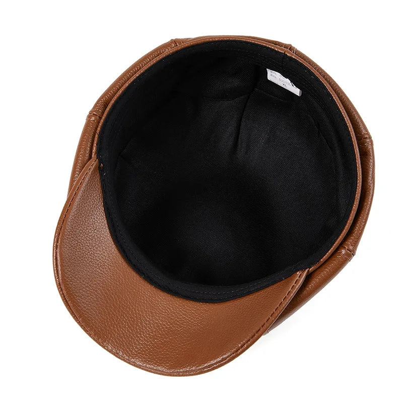 Béret en cuir véritable unisexe, casquette de journal à 8 panneaux pour hommes et femmes, chapeau Vintage à visière souple pour garçon