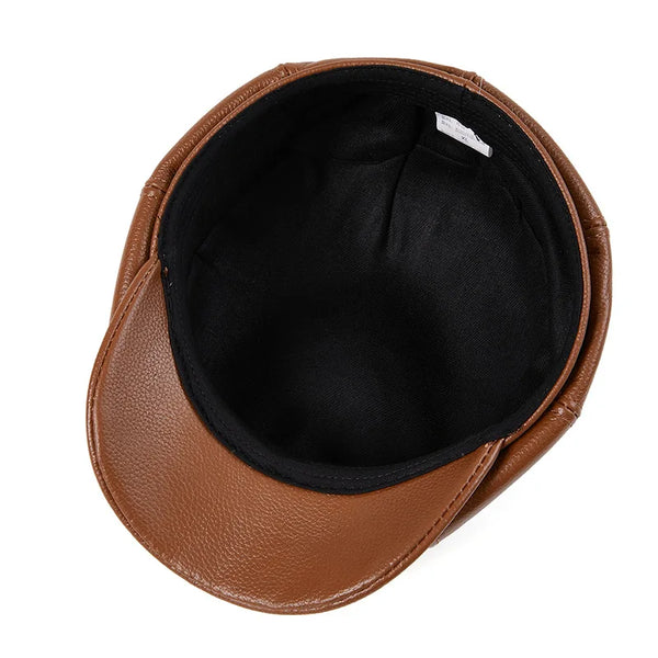 Béret en cuir véritable unisexe, casquette de journal à 8 panneaux pour hommes et femmes, chapeau Vintage à visière souple pour garçon